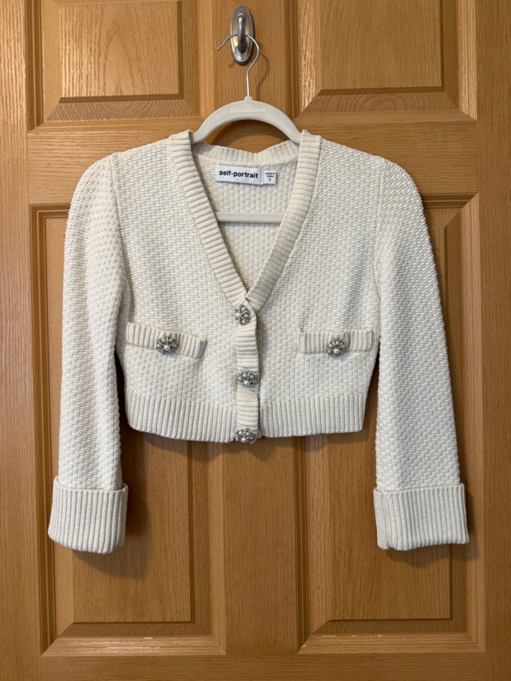 Self-portrait Cream Knit V-Neck Sweater